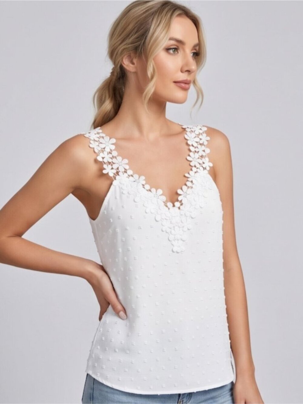 Boho Crochet Lace Dot Cami White